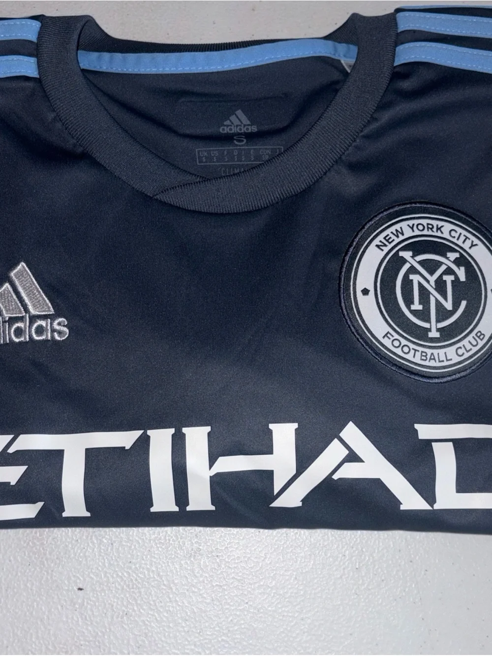 adidas Black and Sky Blue NYCFC Men's Soccer Jersey